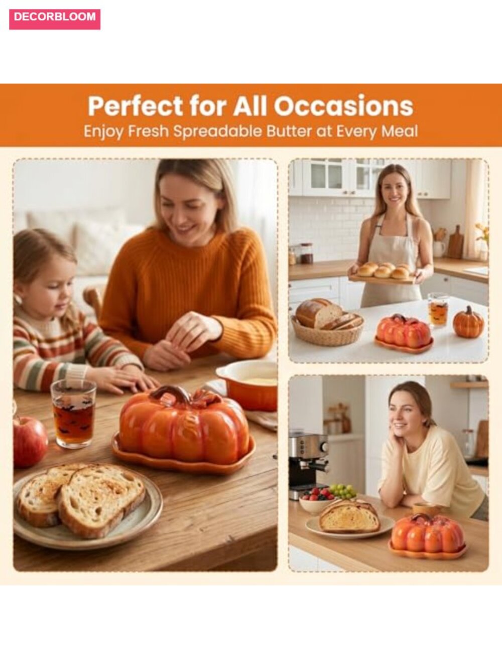 Ceramic Pumpkin Butter Dish Set with Lid, Multipurpose Snack Plate for Kitchen - Picture 5 of 6